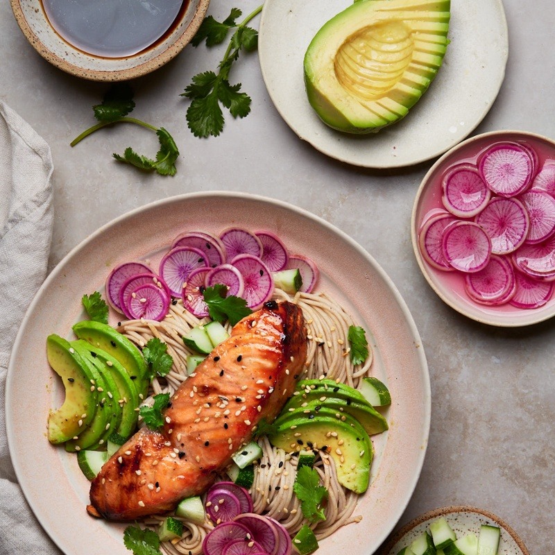 Miso Salmon + Suavo Avocado Soba Noodle Bowl - LGS Specialties